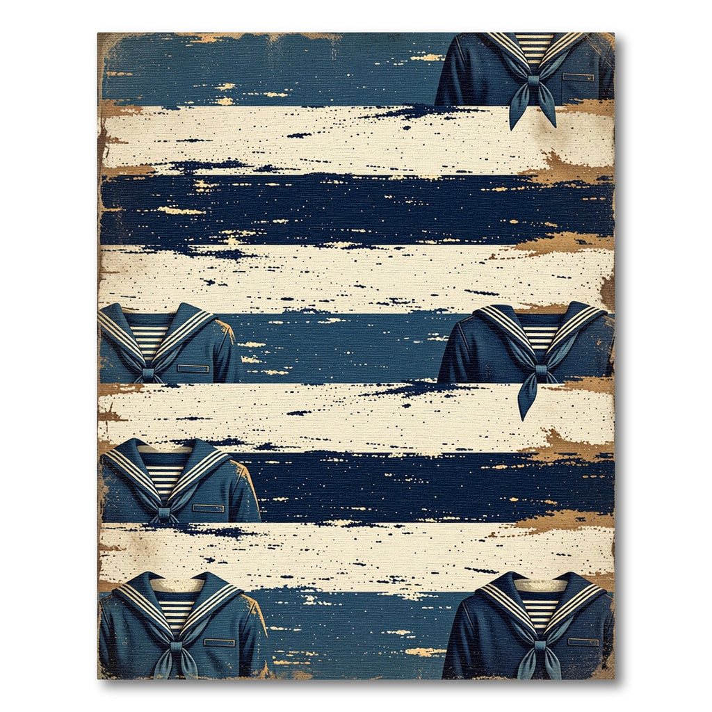 Vintage Maritime Sailor Navy Striped Uniform Rug