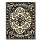 Ornate Black Gold Fish Medallion Rug