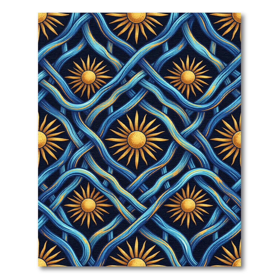 Golden Solar Radiance and Blue Waves Rug