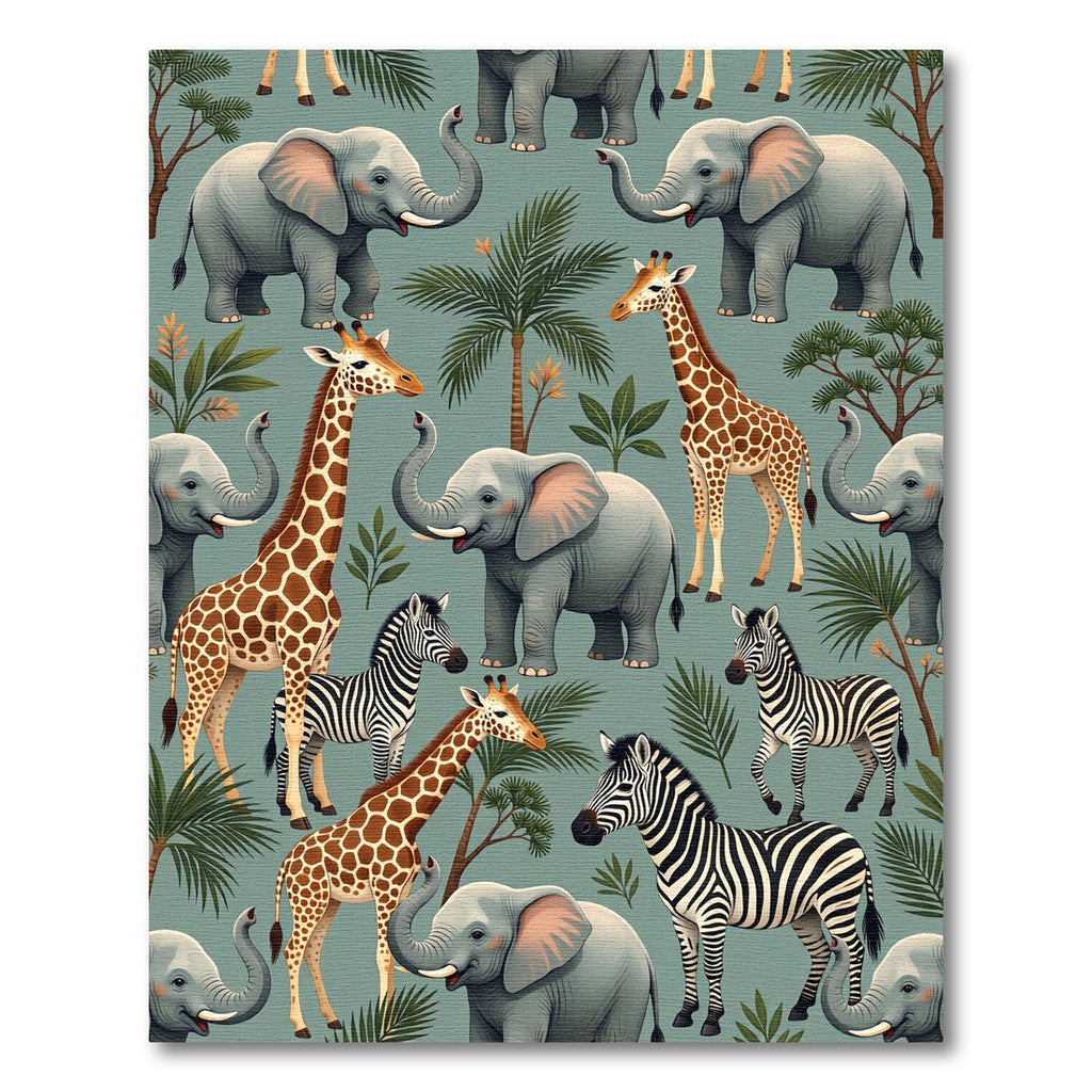 Whimsical Safari Animals Tropical Foliage Rug