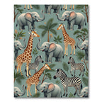 Whimsical Safari Animals Tropical Foliage Rug