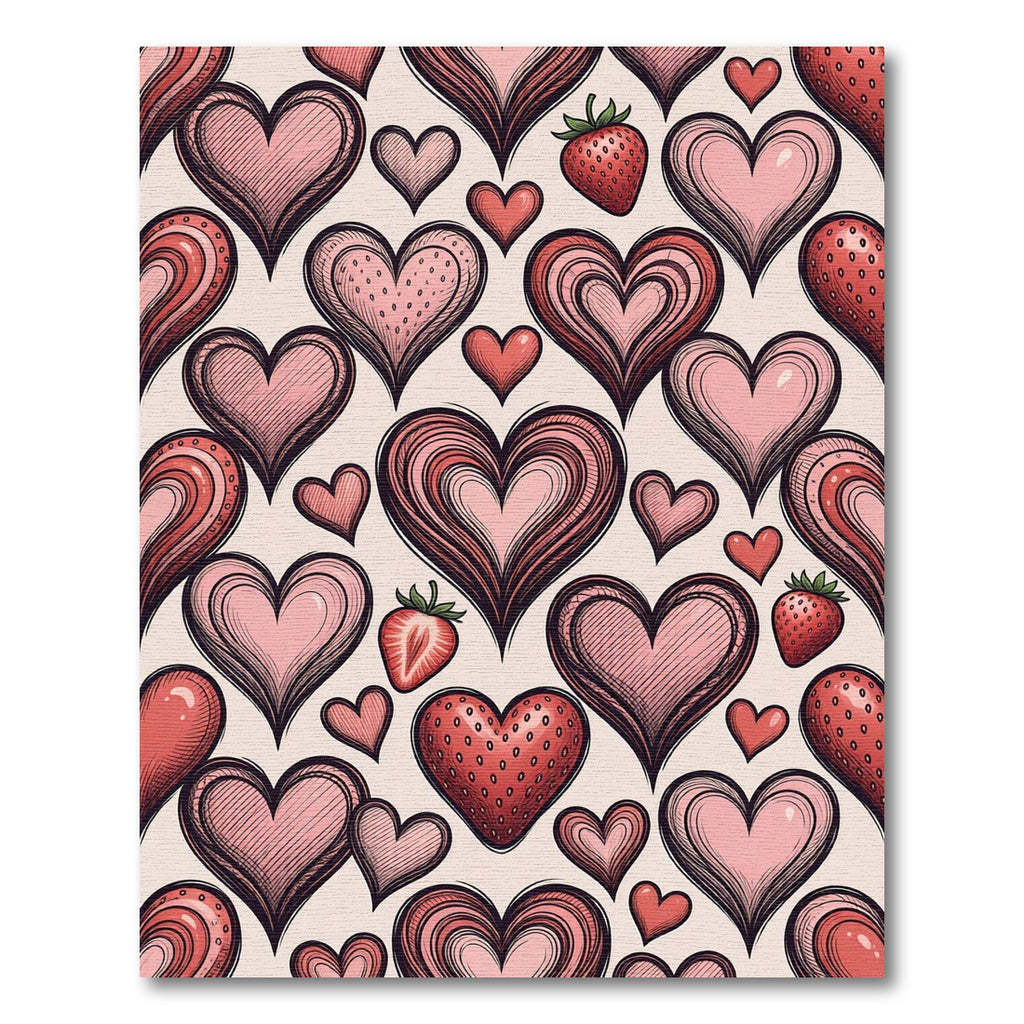 Pink Hearts and Strawberries Composition Rug