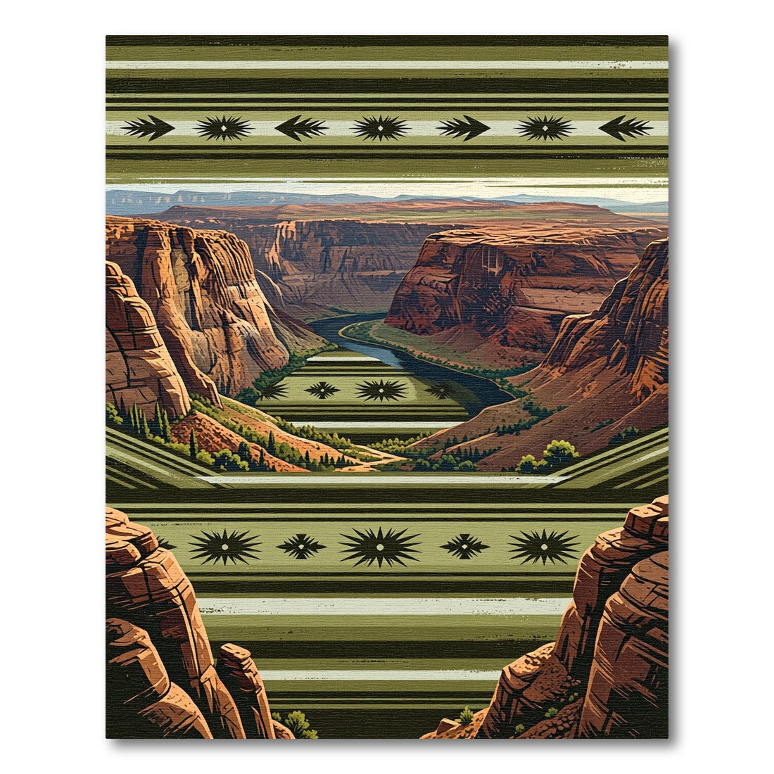 Earthy Canyon Landscape Geometric Star Rug