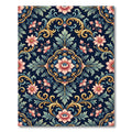 Ornate Navy Golden Floral Damask Art Rug