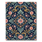 Ornate Navy Golden Floral Damask Art Rug