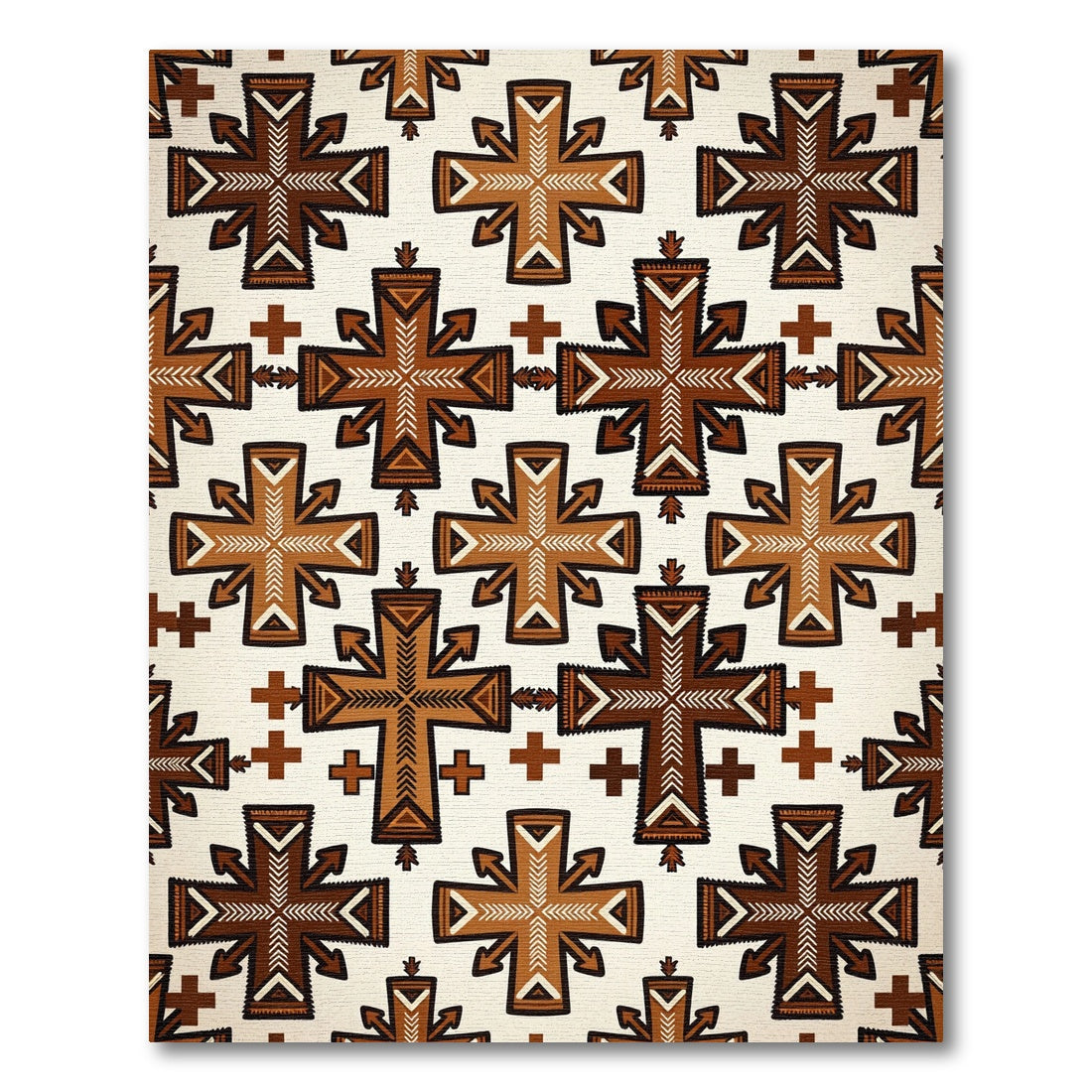 Earthy Brown Tribal Cross Geometric Rug