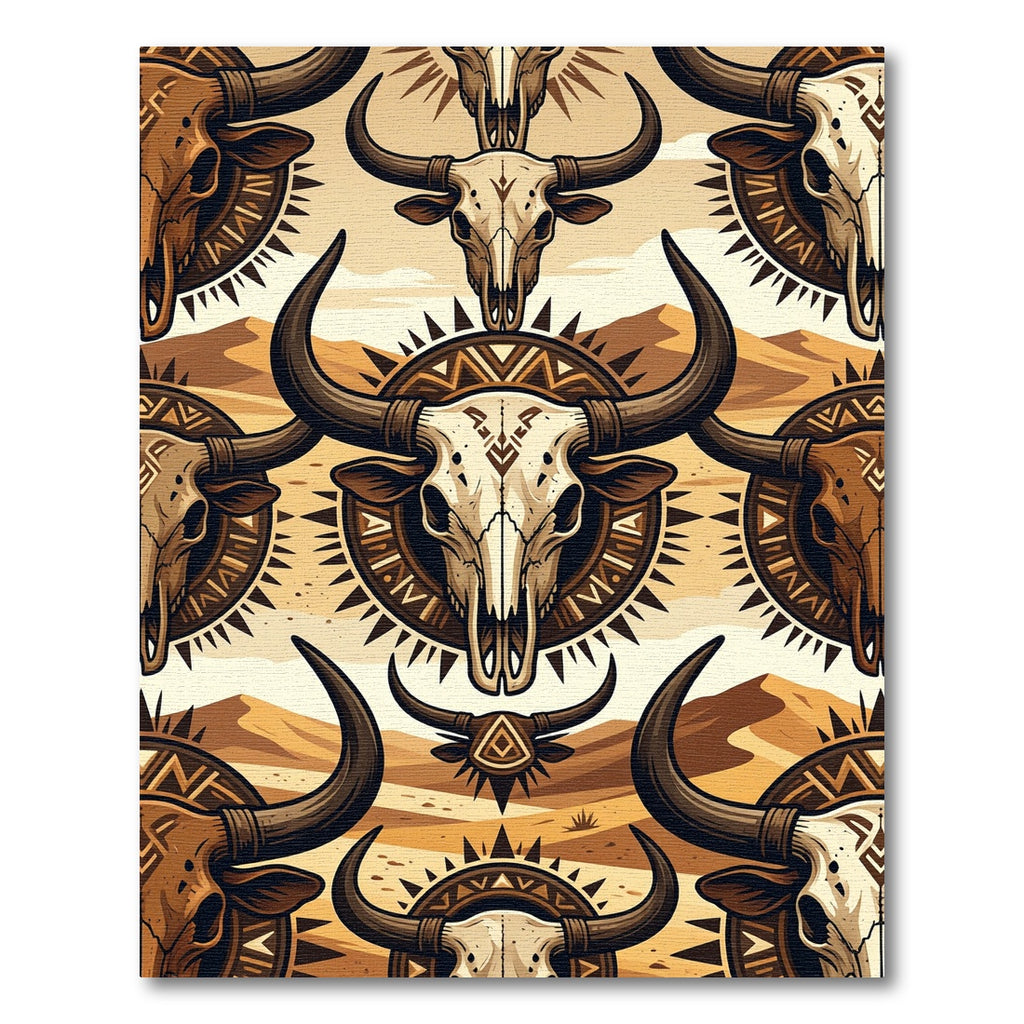 Desert Bull Skull Southwestern Geometric Art Rug