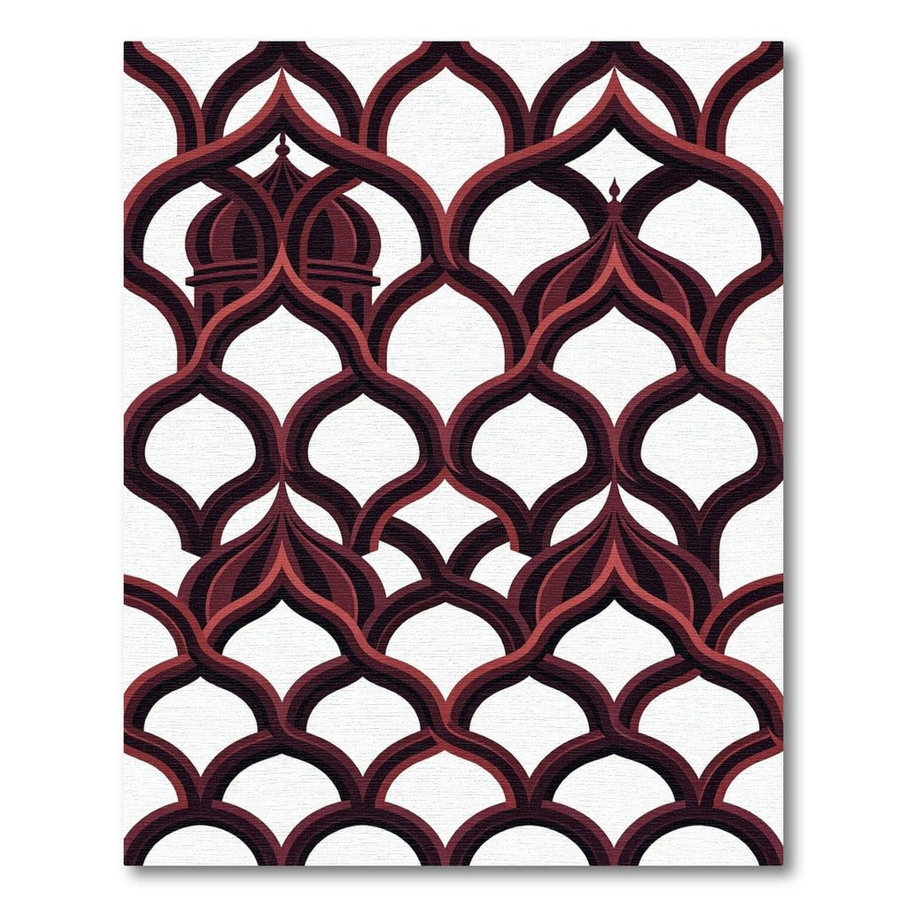 Dark Crimson Ornate Arched Lattice Rug