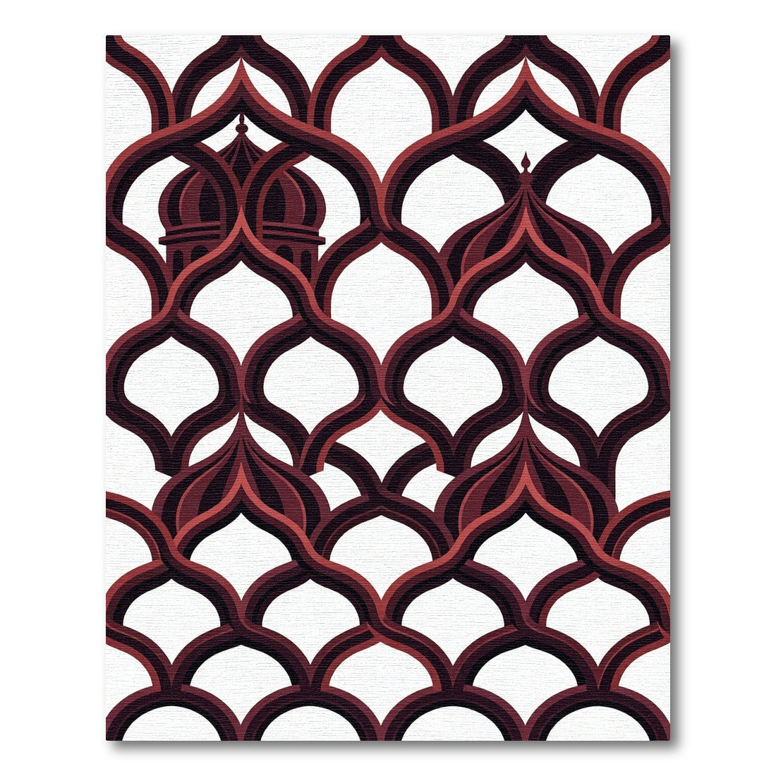 Dark Crimson Ornate Arched Lattice Rug