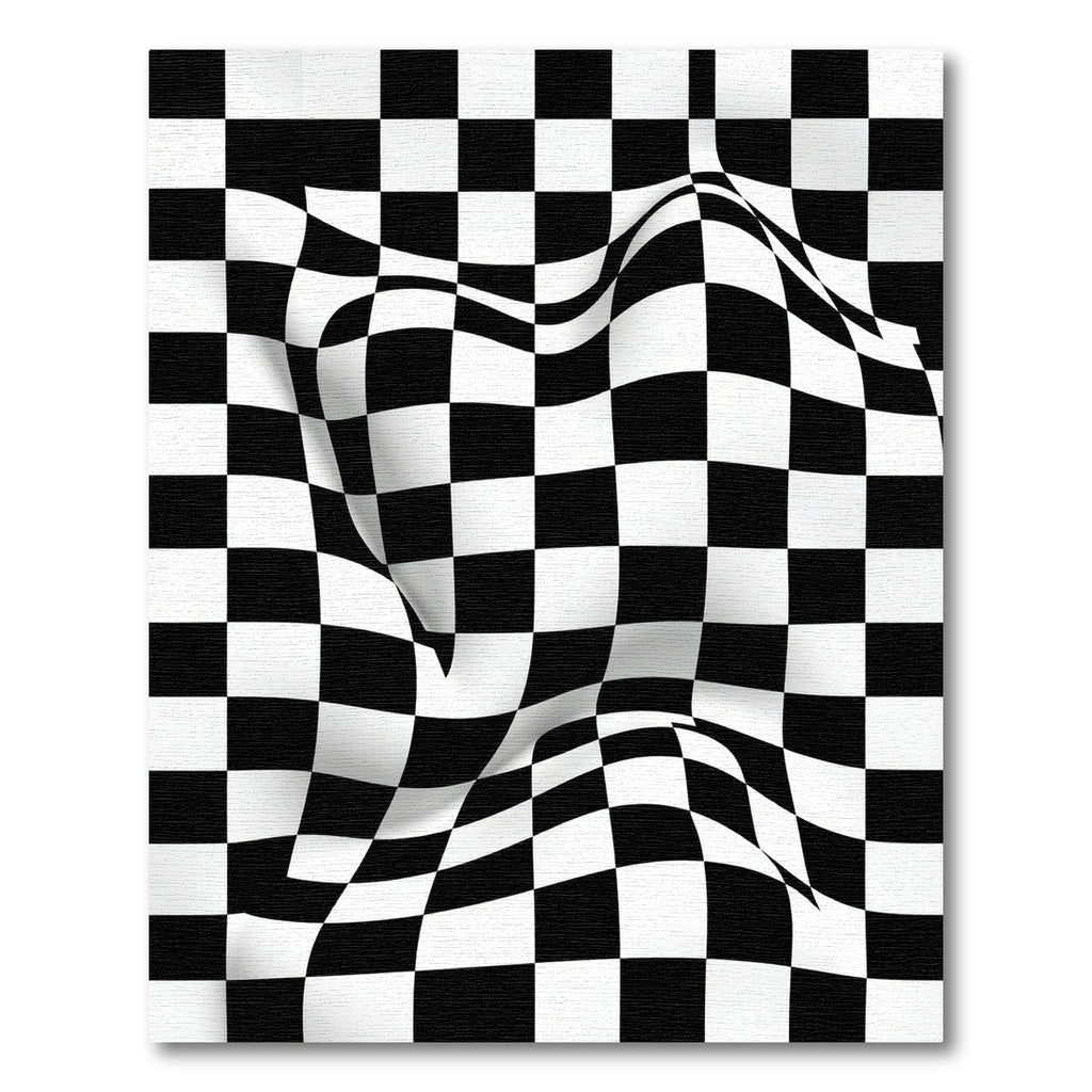 Modern Monochrome Warped Checkered Illusion Rug