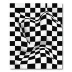 Modern Monochrome Warped Checkered Illusion Rug
