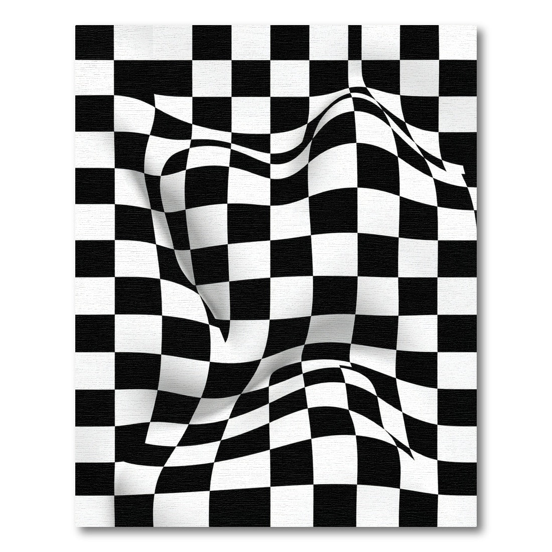 Modern Monochrome Warped Checkered Illusion Rug