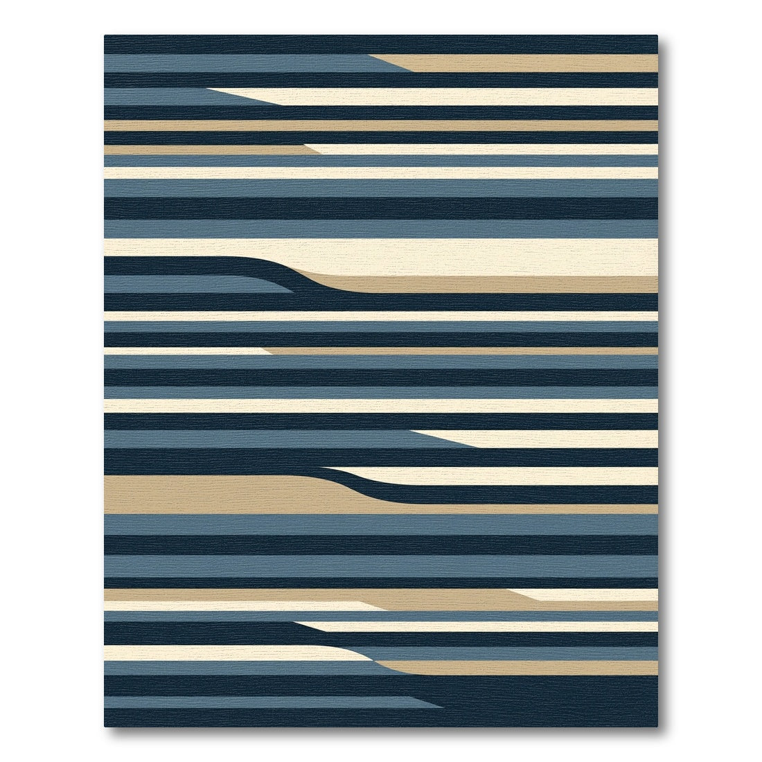 Modern Navy Beige Wave Stripes Rug