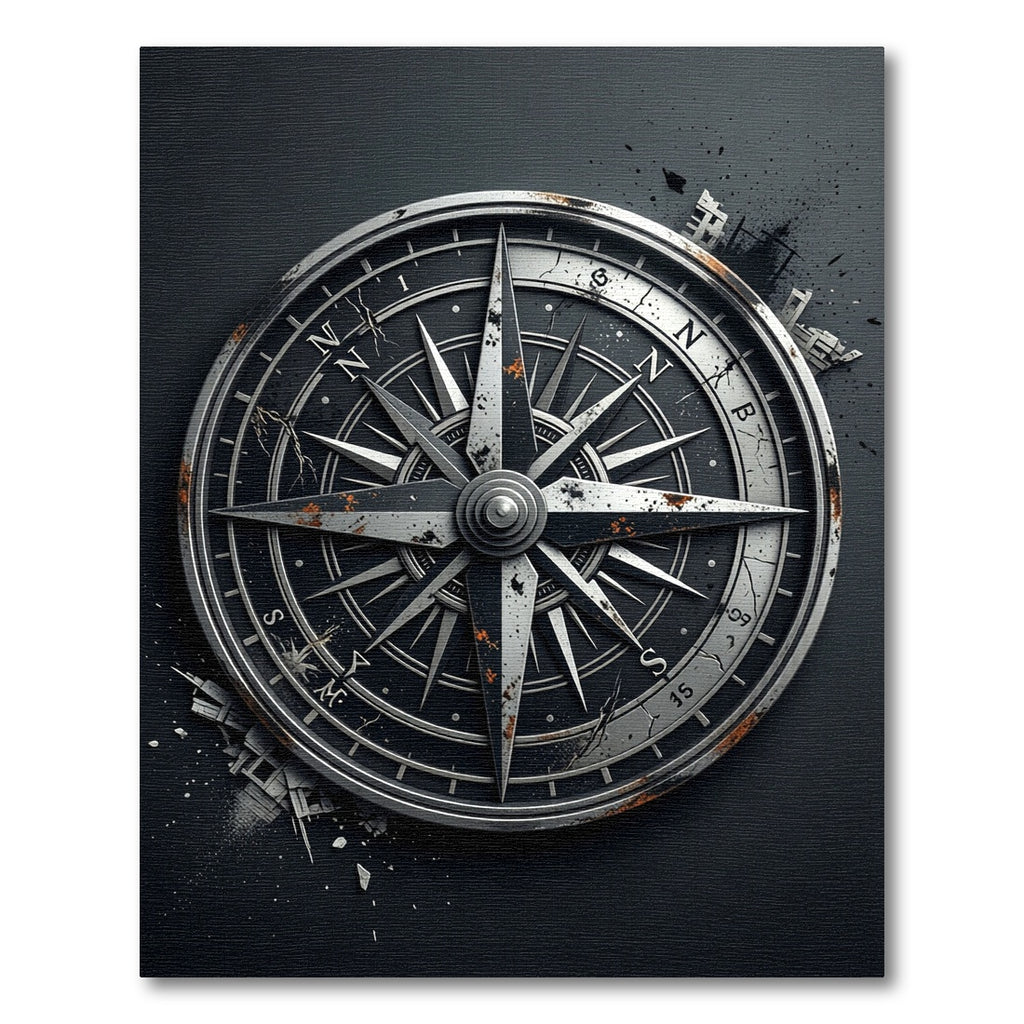 Metallic Compass Rose Industrial Charcoal Decor Rug