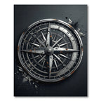 Metallic Compass Rose Industrial Charcoal Decor Rug