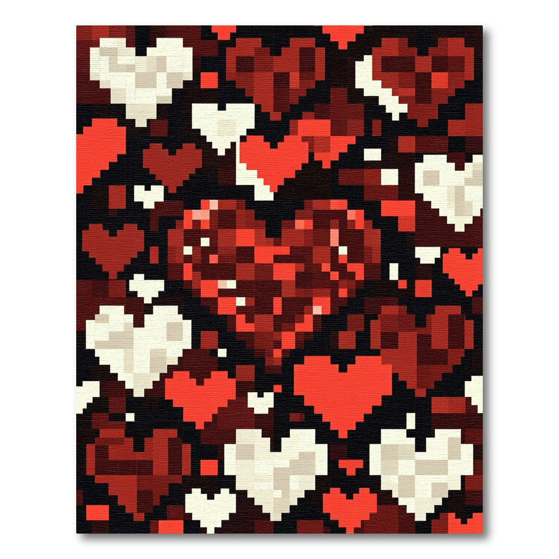 Pixelated Heart Mosaic Red White Rug