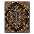 Ornate Golden Floral Damask Medallion Rug