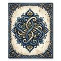 Vintage Blue Ornate Filigree Medallion Rug
