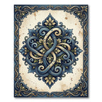 Vintage Blue Ornate Filigree Medallion Rug
