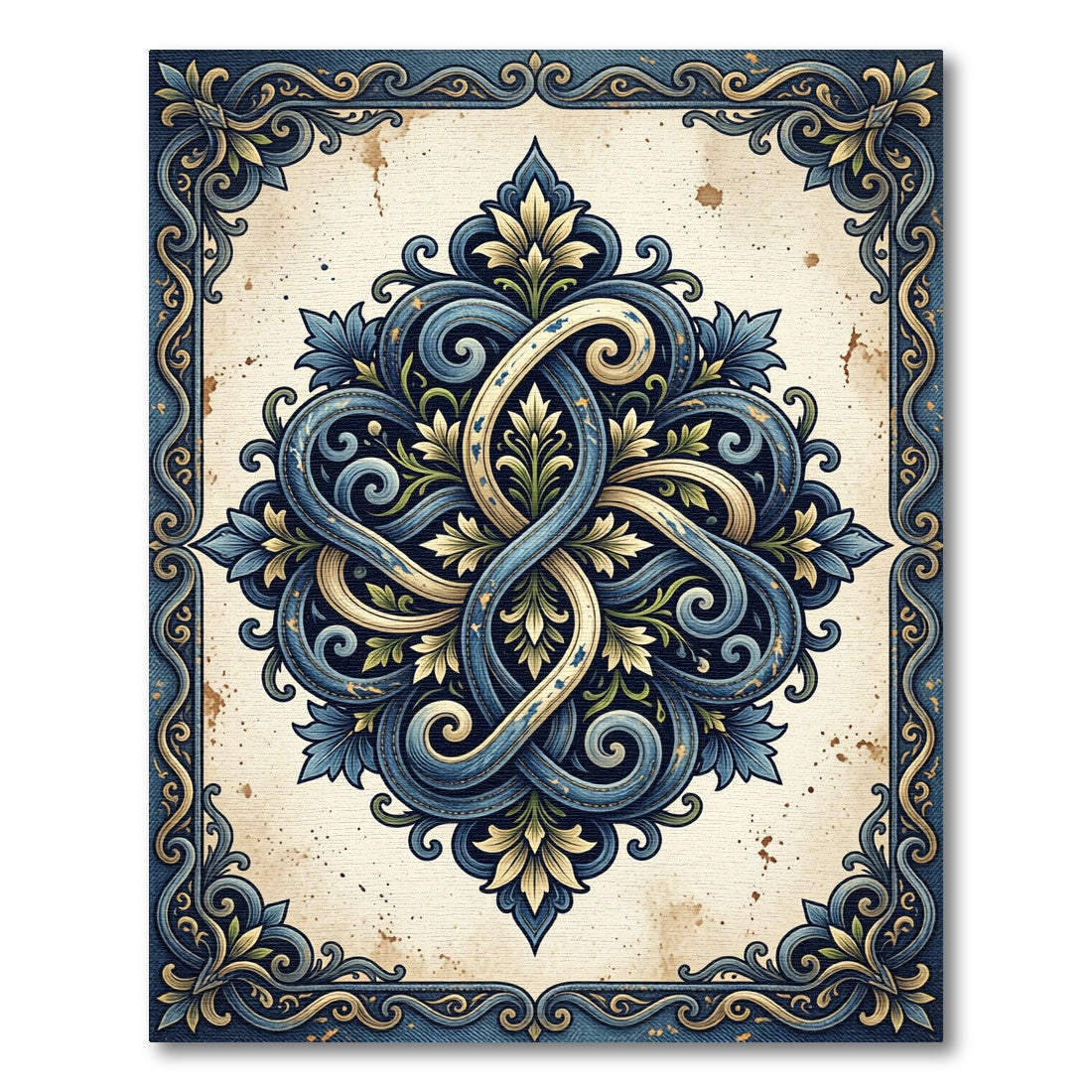 Vintage Blue Ornate Filigree Medallion Rug