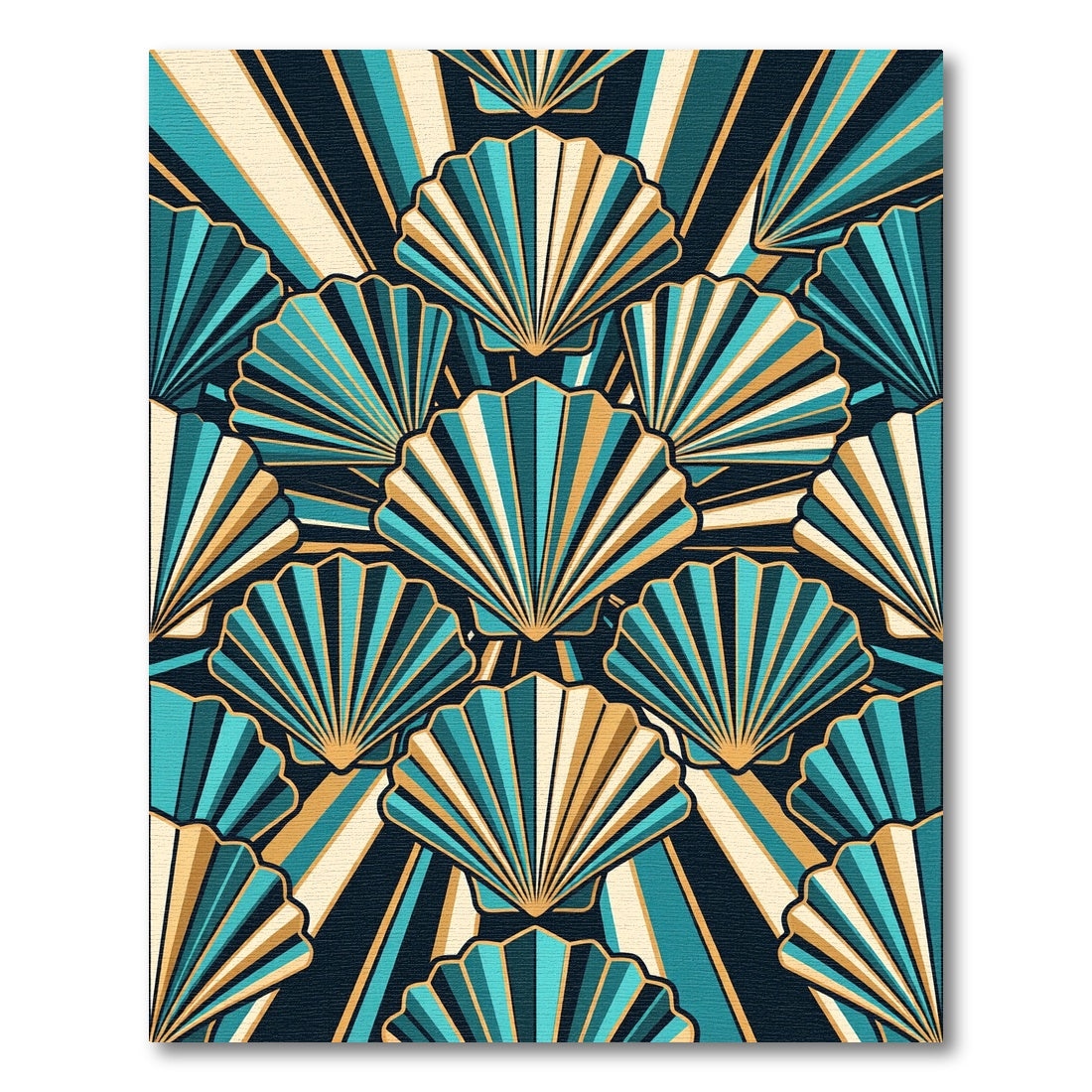 Art Deco Teal Gold Fan Rays Rug