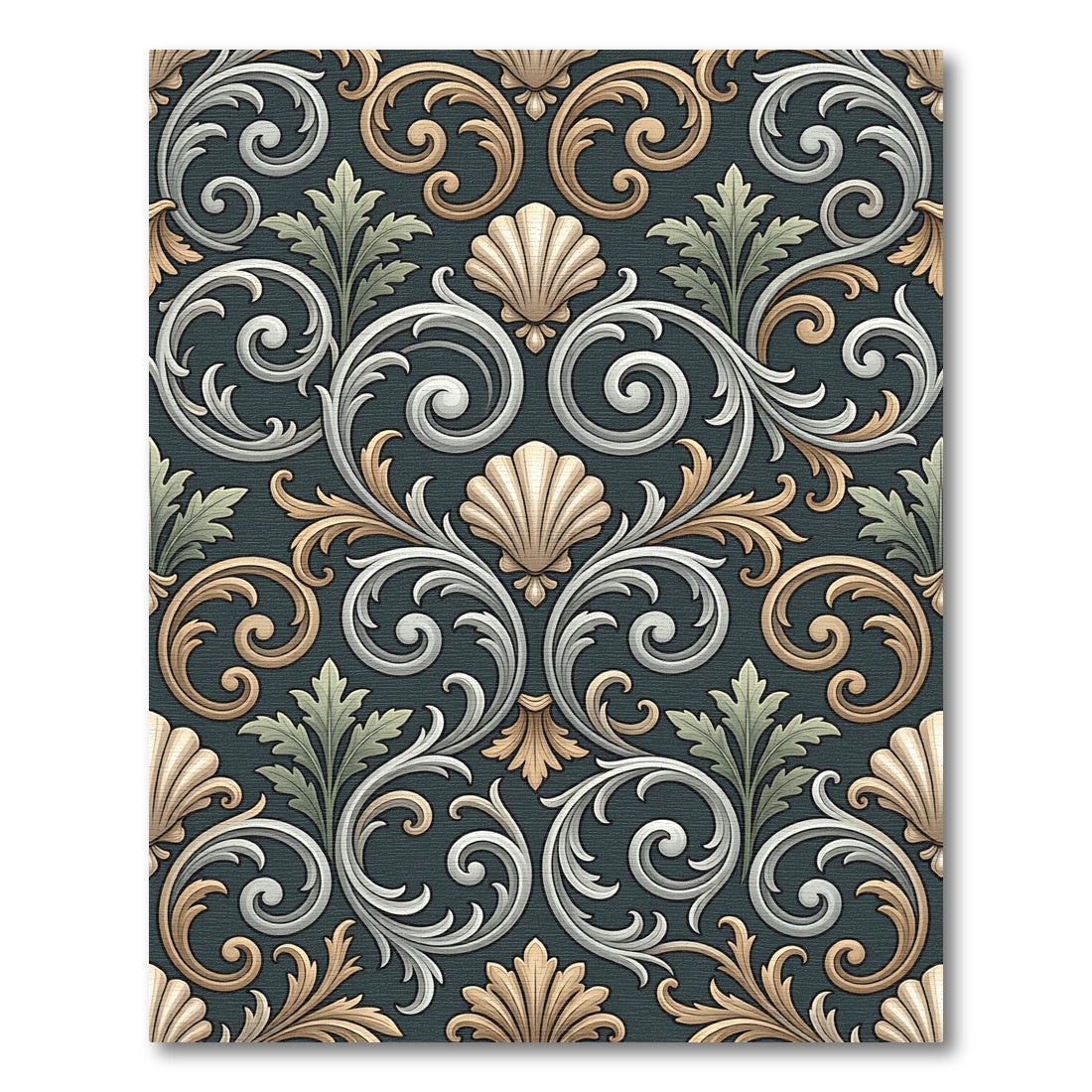Ornate Shell Scrollwork Aubergine Rug
