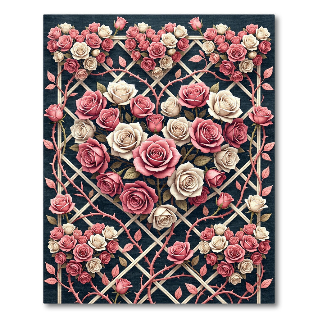 Pink Cream Rose Blossom Lattice Rug