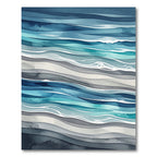 Serene Blue Wavy Ocean Abstract Rug
