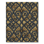 Ornate Black and Gold Ironwork Scroll Rug