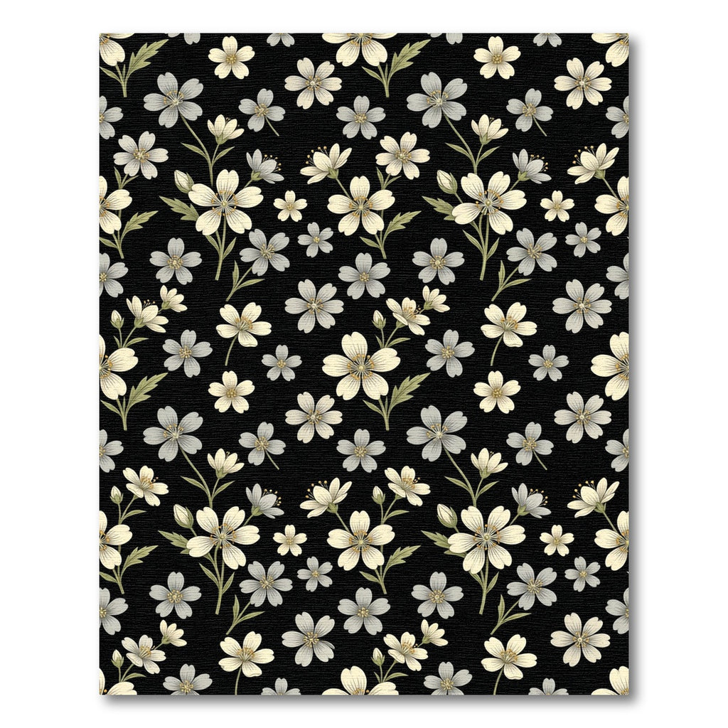 Black White Floral Sprig Accents Rug