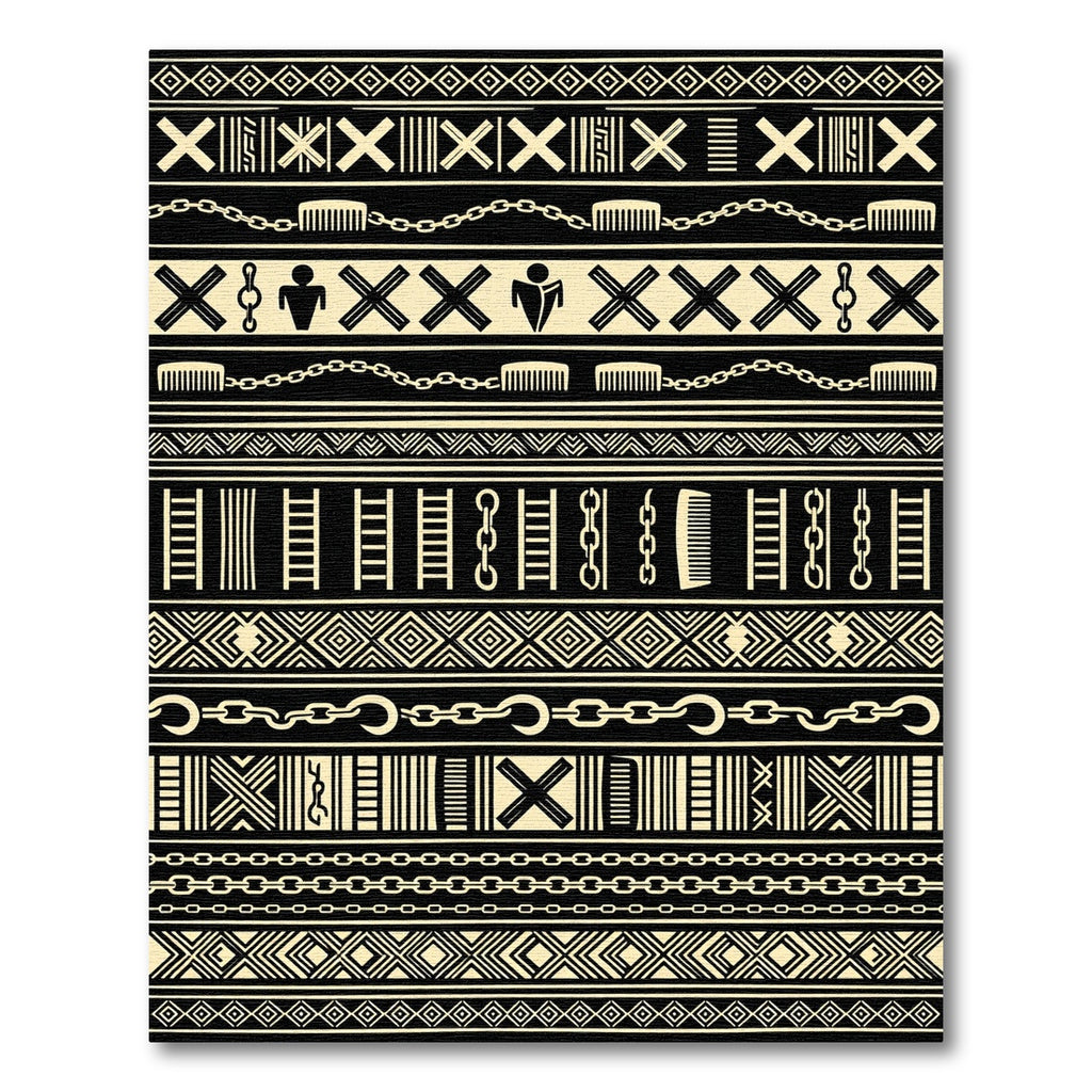 Black Beige Tribal Chain Stripes Rug