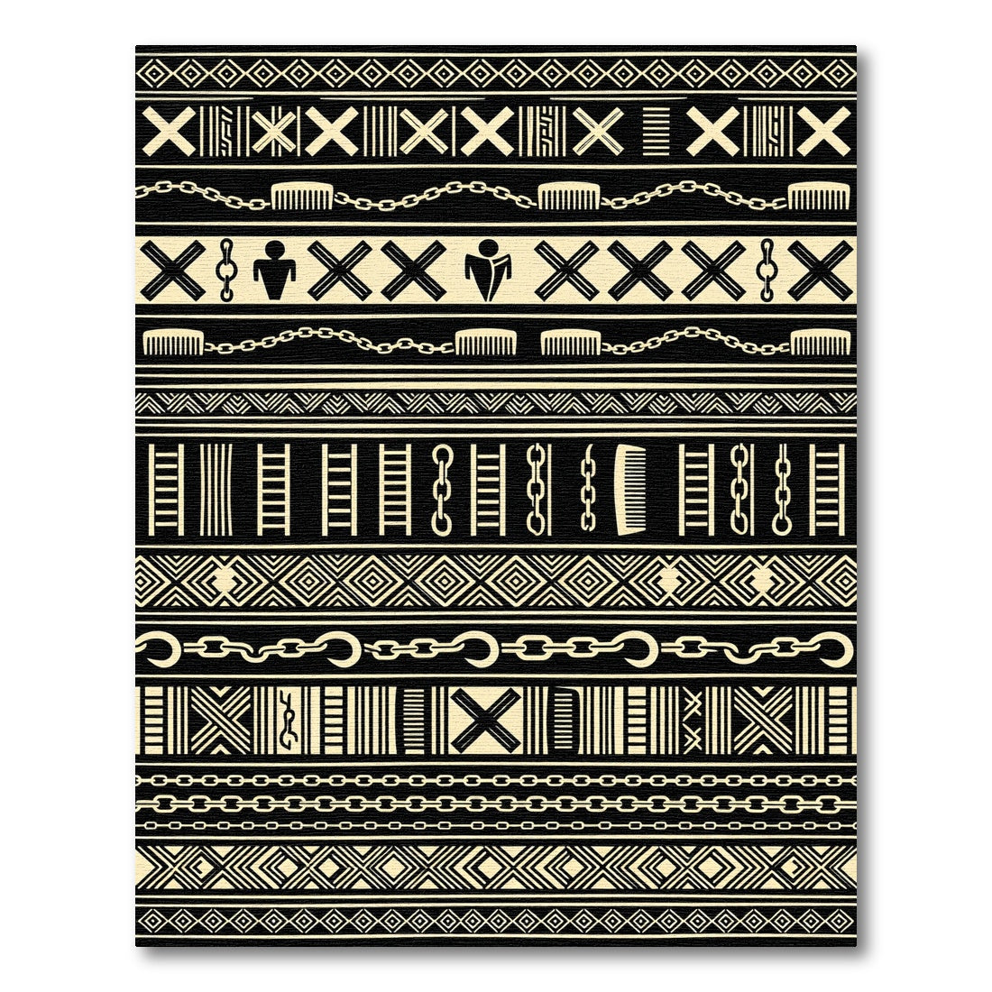 Black Beige Tribal Chain Stripes Rug