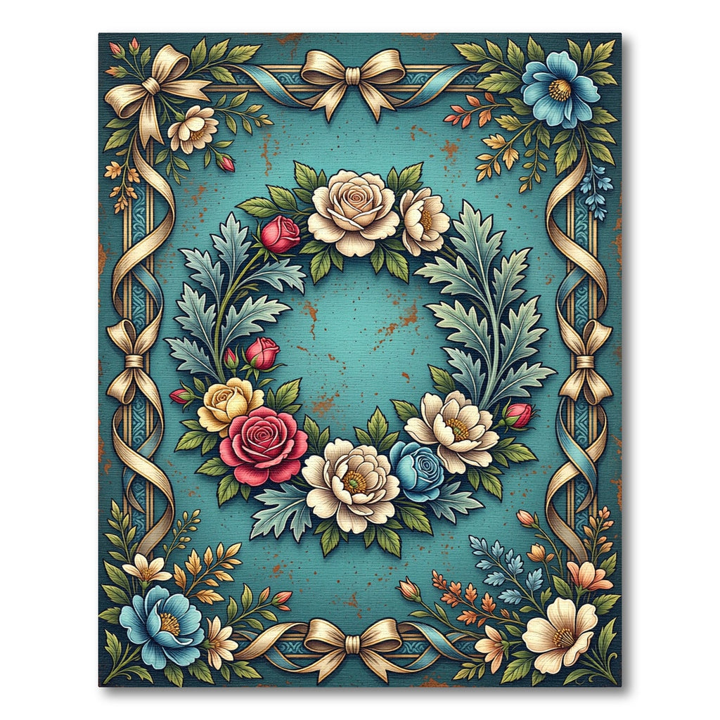 Floral Wreath with Golden Bows Rug