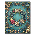 Floral Wreath with Golden Bows Rug