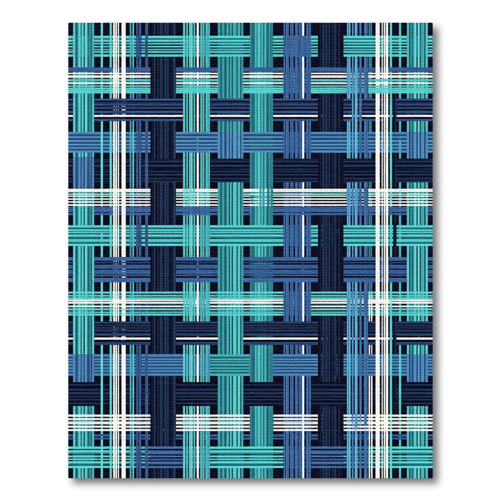 Teal and Navy Plaid Woven Grid Rug