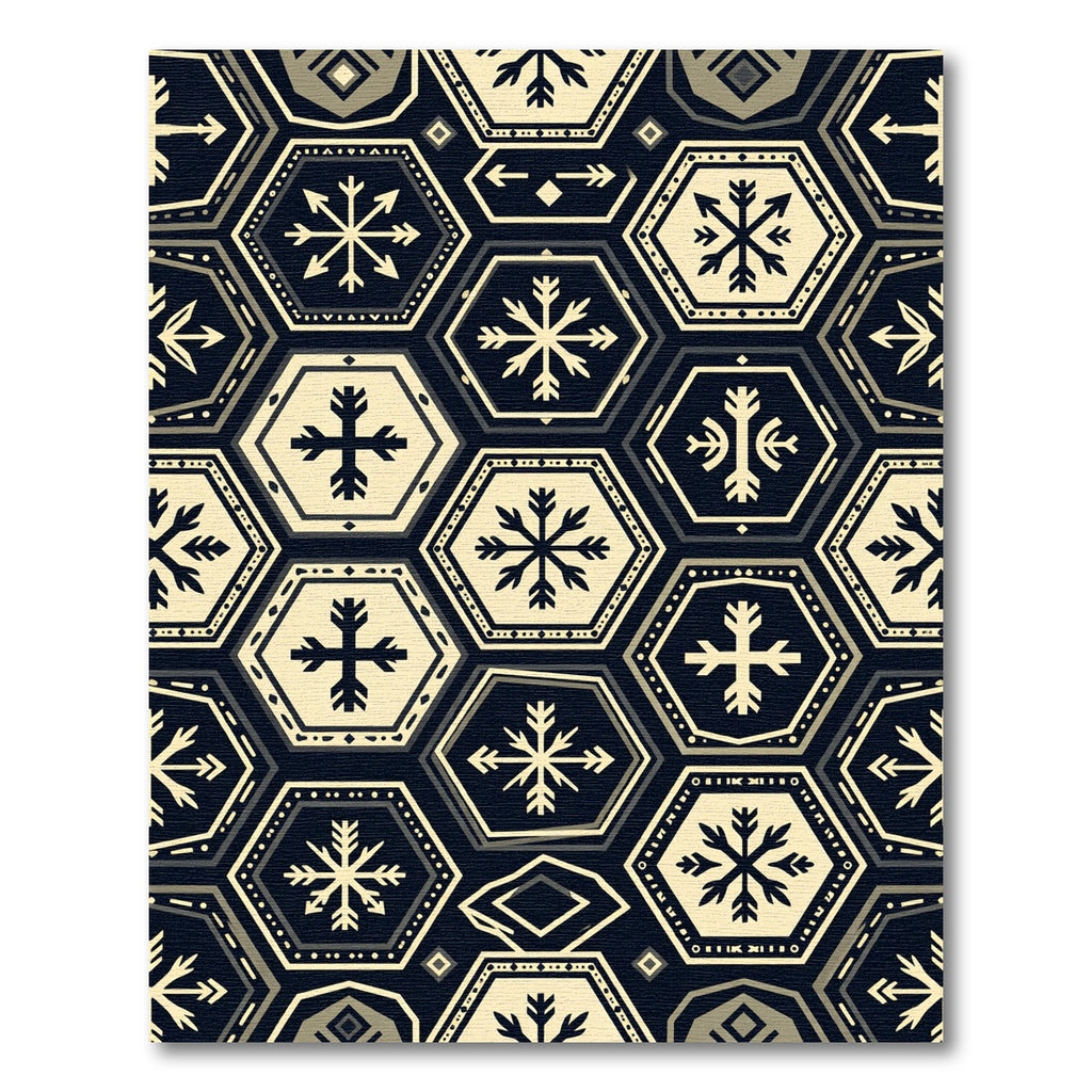 Dark Hexagonal Snowflake Geometric Rug