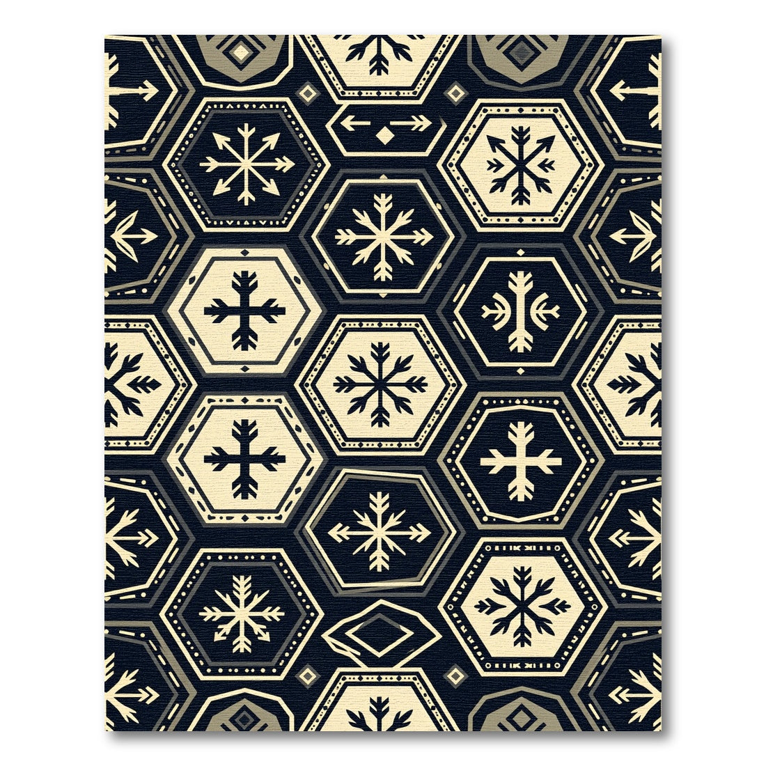 Dark Hexagonal Snowflake Geometric Rug