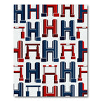Geometric Navy and Crimson Letter H Rug