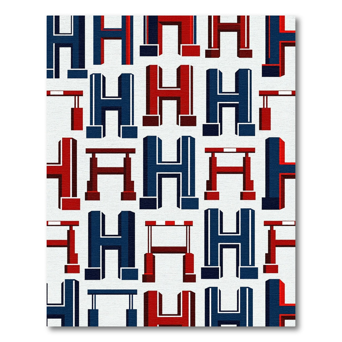 Geometric Navy and Crimson Letter H Rug
