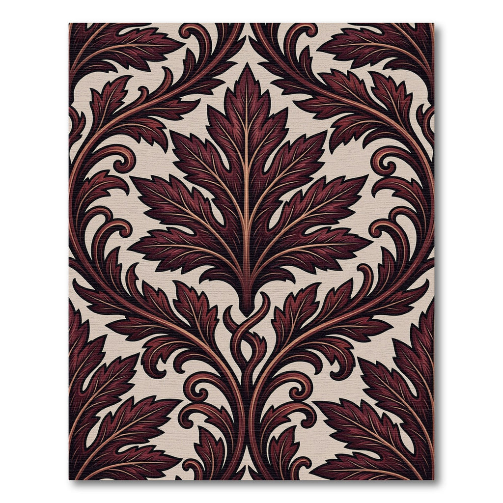 Deep Crimson Acanthus Leaf Scrollwork Rug