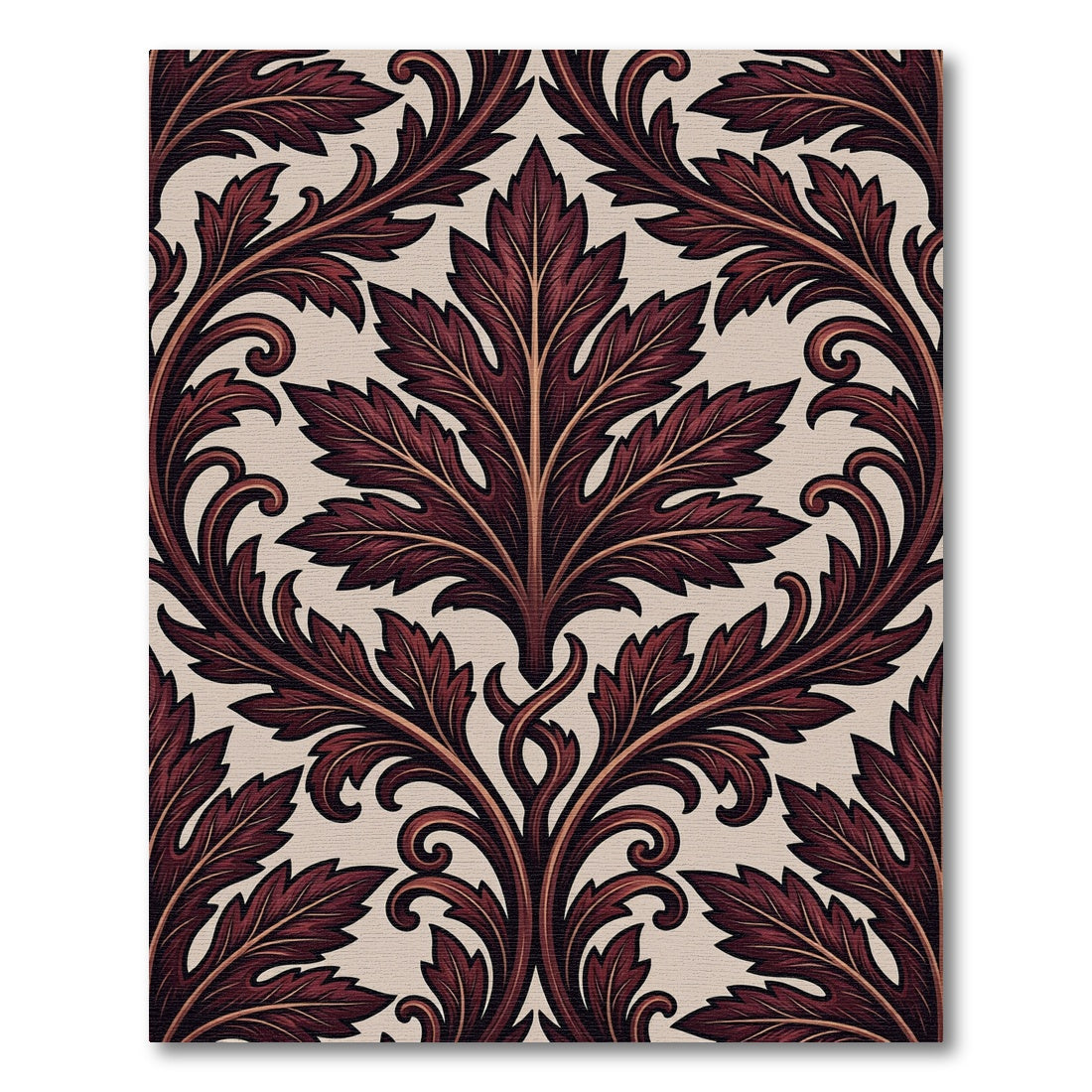 Deep Crimson Acanthus Leaf Scrollwork Rug