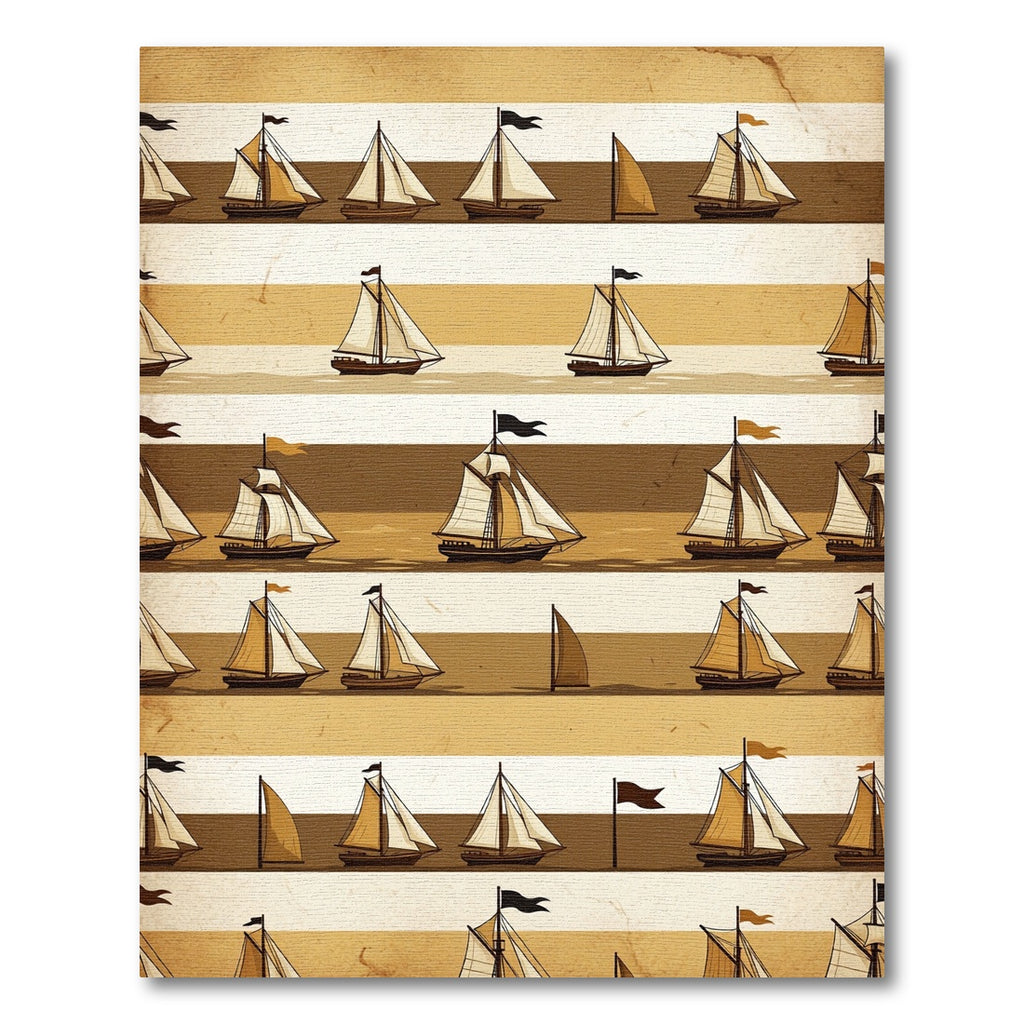 Vintage Sepia Nautical Sailboat Striped Rug