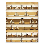 Vintage Sepia Nautical Sailboat Striped Rug