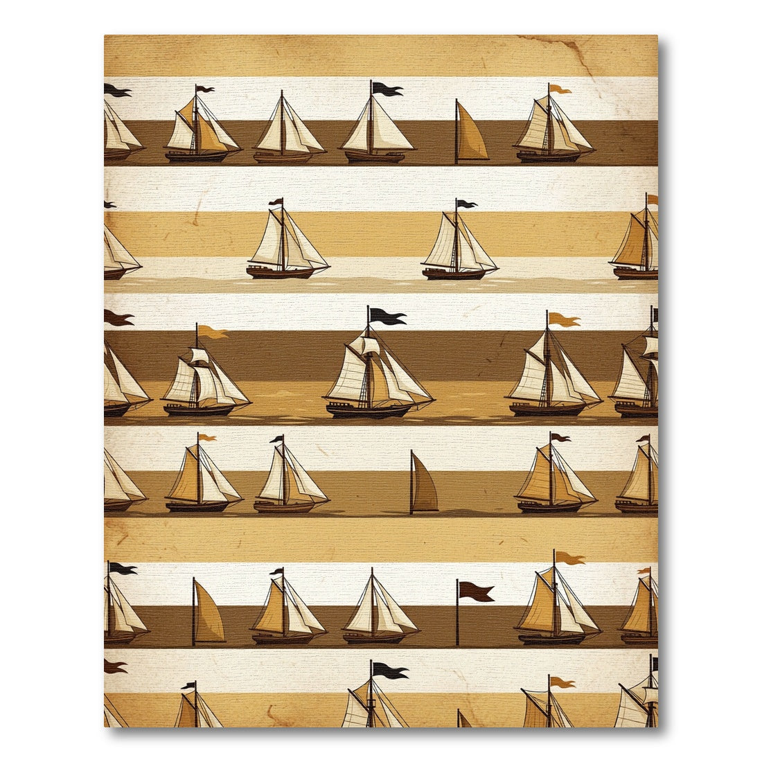 Vintage Sepia Nautical Sailboat Striped Rug