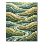 Flowing Sage and Ochre Wavy Landscape Rug