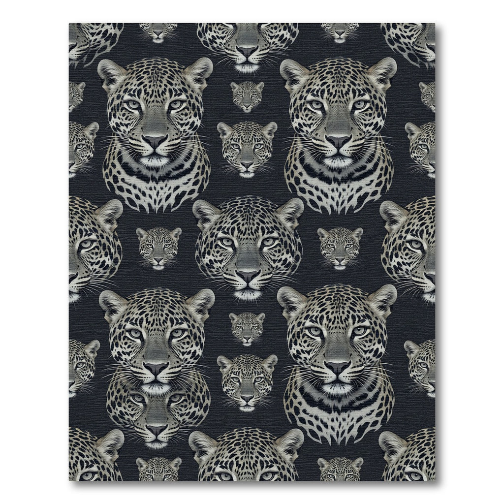 Monochrome Leopard Portrait Geometric Repeat Rug