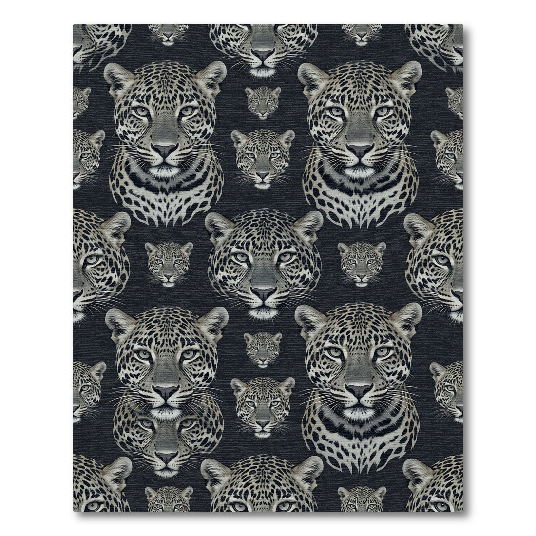 Monochrome Leopard Portrait Geometric Repeat Rug