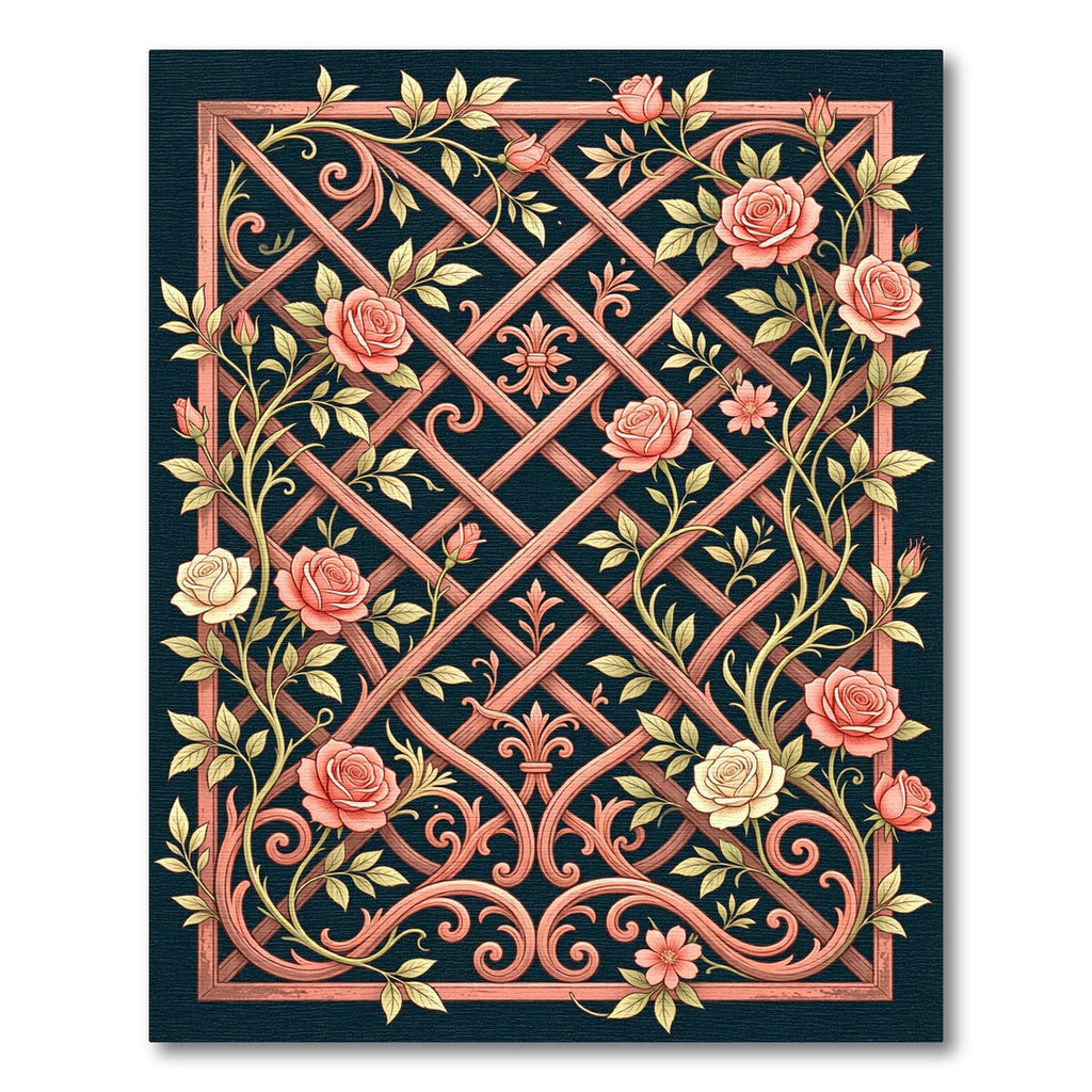 Coral Rose Trellis Scrollwork Rug