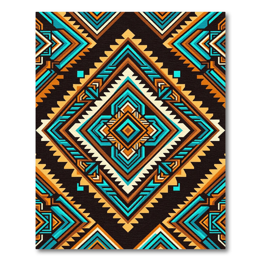 Vibrant Turquoise and Amber Geometric Diamond Rug