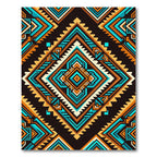 Vibrant Turquoise and Amber Geometric Diamond Rug